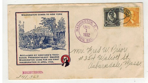 1932 GEORGE WASHINGTON BICENTENNIAL FDC 712/715-20E COMBO IOOR REGISTERED