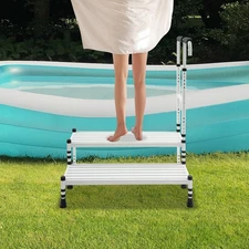 2 Steps Stool with Handle, Adult Ramp with Handrail, Metal Stepping Stool