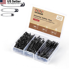 XKDOUS Safety Pins - 150 Pcs Assorted Sizes - Small Large 150 Pcs , Black