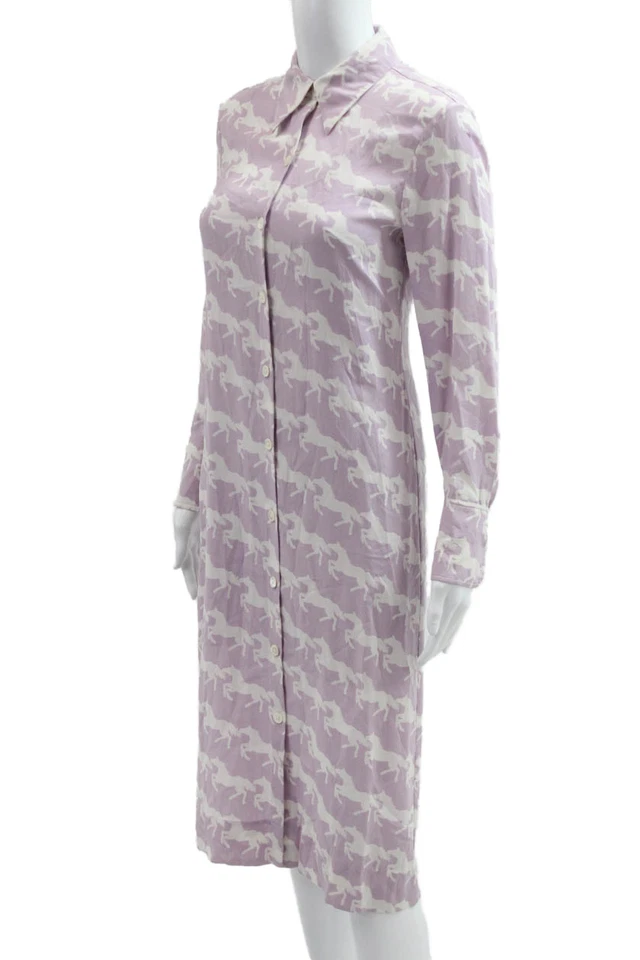 Equipment Femme Women Purple Silk Animal Print Shirtdress Long Sleeve Size 2XS - Image 2 of 4