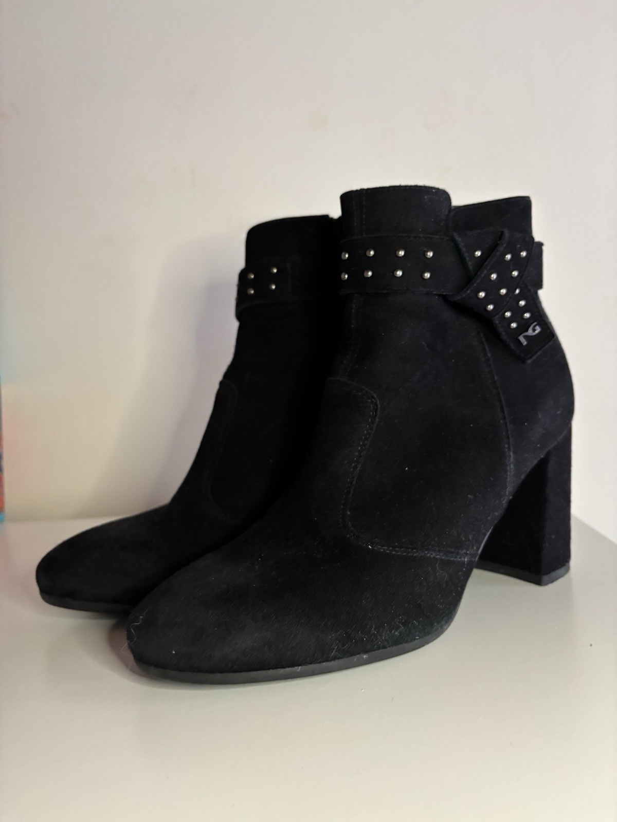 NeroGiardini stivaletti donna neri scamosciati borchie zip tacco blocco EU 38