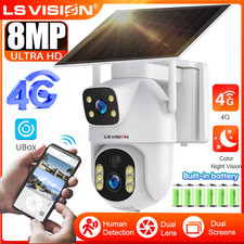 LS VISION 8MP 4G SIM Solar Camera Dual Lens Outdoor Security Cameras CCTV PIR Hu