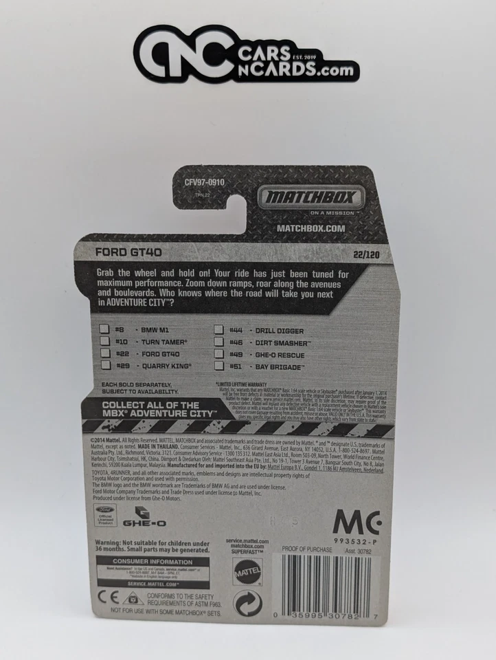 Matchbox MBX Adventure City Ford GT40 Yellow 22/120 - Image 2 of 2