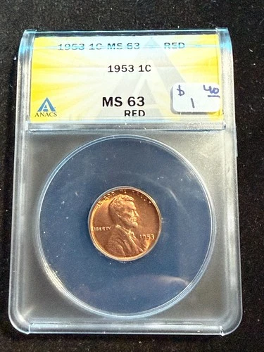 1953 LINCOLN WHEAT CENT ANACS MS 63 RD 156