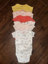 Newborn Baby Girl Onesie Lot NB 5Pc Short Sleeve Bodysuits Cotton