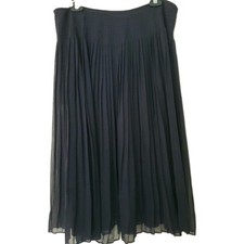 Lauren Ralph Lauren 100 SILK Navy Blue Pleated Midi Skirt SZ 12 Schoolgirl Vtg