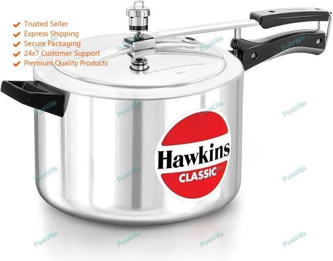 Hawkins Classic 8 Litre Aluminium Inner Lid Pressure Cooker, Wide Design Pan Coo