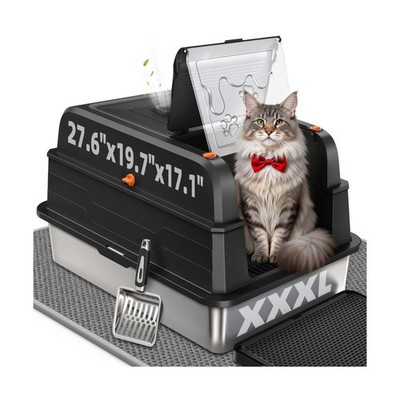 CATLIKE XXXL Stainless Steel Cat Litter Box - 3-Layer Urine Leak-Proof, Enclo...