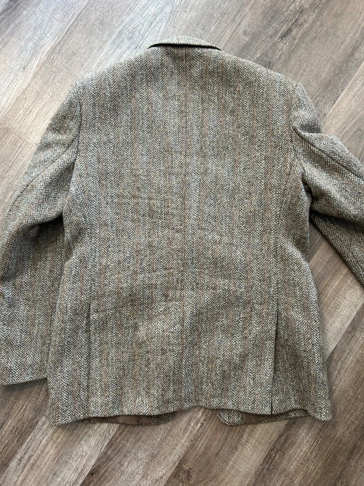 Chaqueta Blazer Harris Tweed Marrón Tostado Espiga Doble Ventilación Hecha Inglaterra 44R Foto 4 de 4
