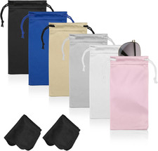 6 Pcs Microfiber Glasses Sunglasses Pouch with 2 Cleaning Cloths, Soft Drawstrin