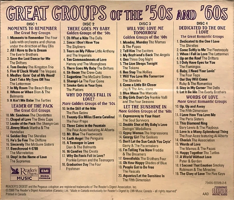 Readers Digest Great Groups Of The 50s And 60s  4 CD Box Set  New Sealed - Image 2 of 3