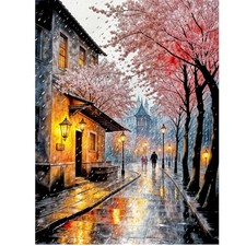 5D Diamond Painting Kit, Scenic Street, Full Round Drill DIY Art, 12x16 Inches,