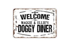 Personalized Welcome To Doggy Diner Sign, Custom Pet Name Dog Feeding