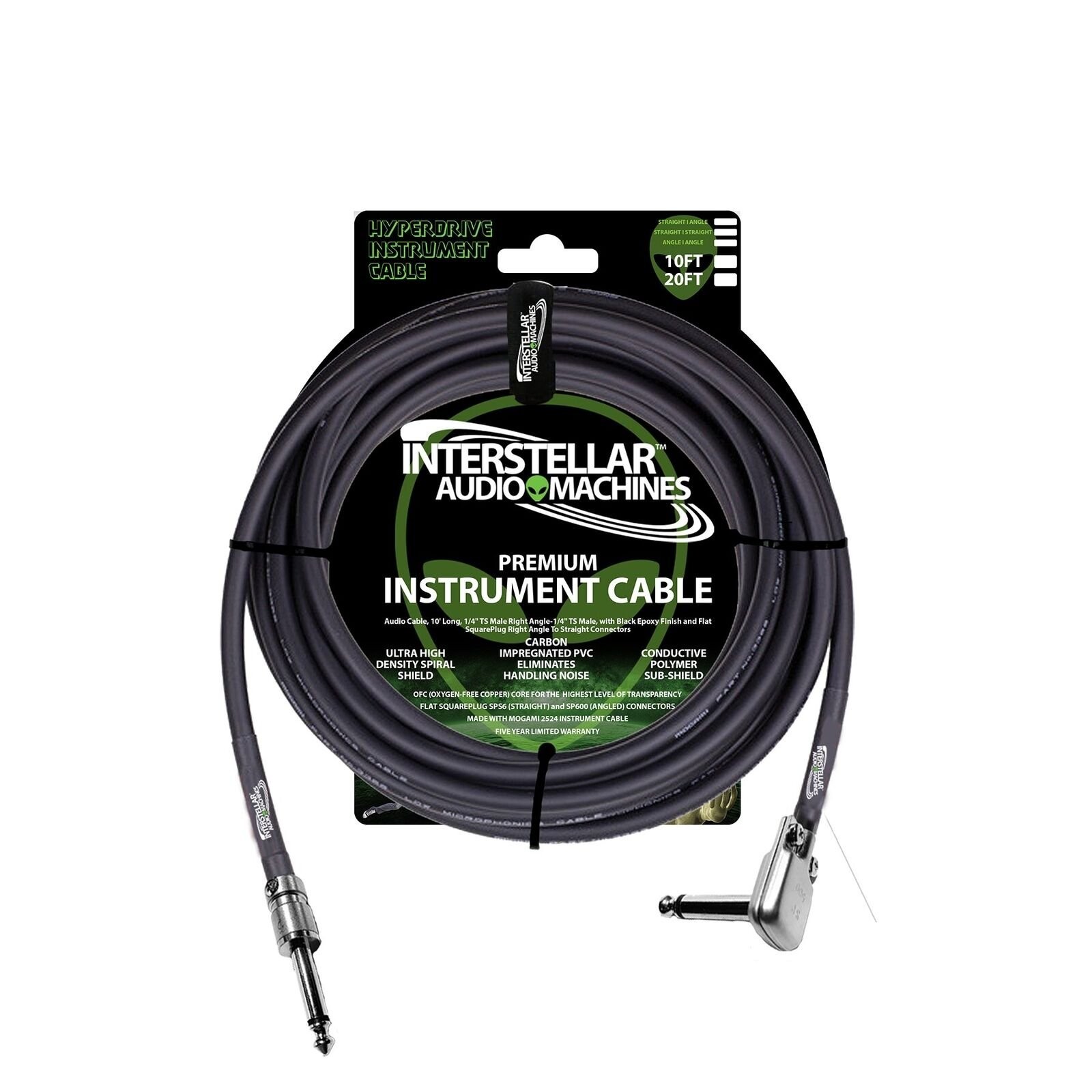 IAM Hyperdrive 20' Instrument Cable - 1/4″ TS Male Angle-Straight Connectors