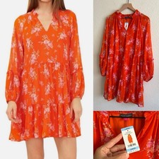 Vince Camuto Orange Floral Women's Dress-Size L- NWT