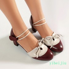Women's Two Tone Splicing Patchwork Leather Bowtie Leather Shoes Low Heel Lady's