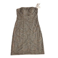 Sue Wong Nocturne Dress VTG Womens 6 Gold Strapless Beaded Embroidered Cocktail