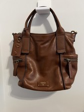 Fossil Brown Satchel Cow Hide Leather Emerson Handbag Gold Hardware Purse