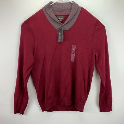 Tasso Elba Mens Contrast Shawl-Collar Supima Cotton Sweater Red L