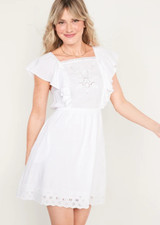 NEW Old Navy White Flutter Sleeve Tie Back Mini Waist Defined Dress Medium Tall