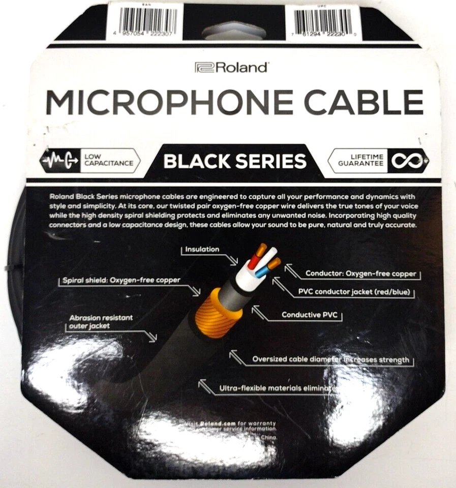Roland 20 ft Microphone Cable RMC-B20 Black Series Low Capacitance + Oxygen Free - Image 3 of 4