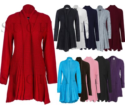 Damen Frauen Strick Wasserfall Boyfriend Cardigan Pullover Übergröße UK 8-26
