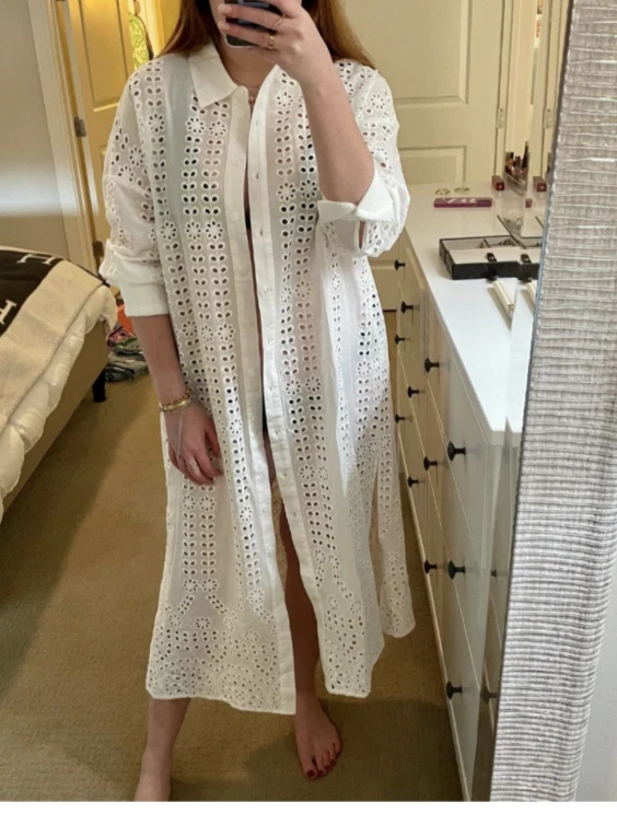 OFF WHITE Abito Camicia in pizzo Zara Off bianco cotone ricamato openwork taglia S preferito blogger