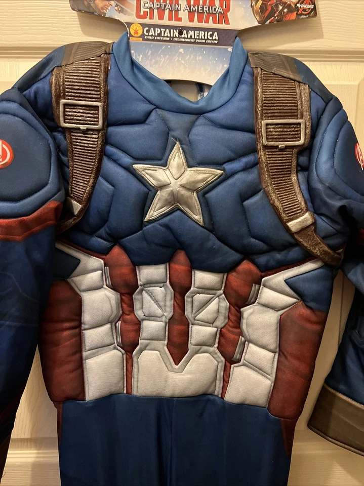 Marvel Guerra Civil Capitán América Juventud L 10-12 Músculo Pecho Mono Halloween Foto 3 de 4