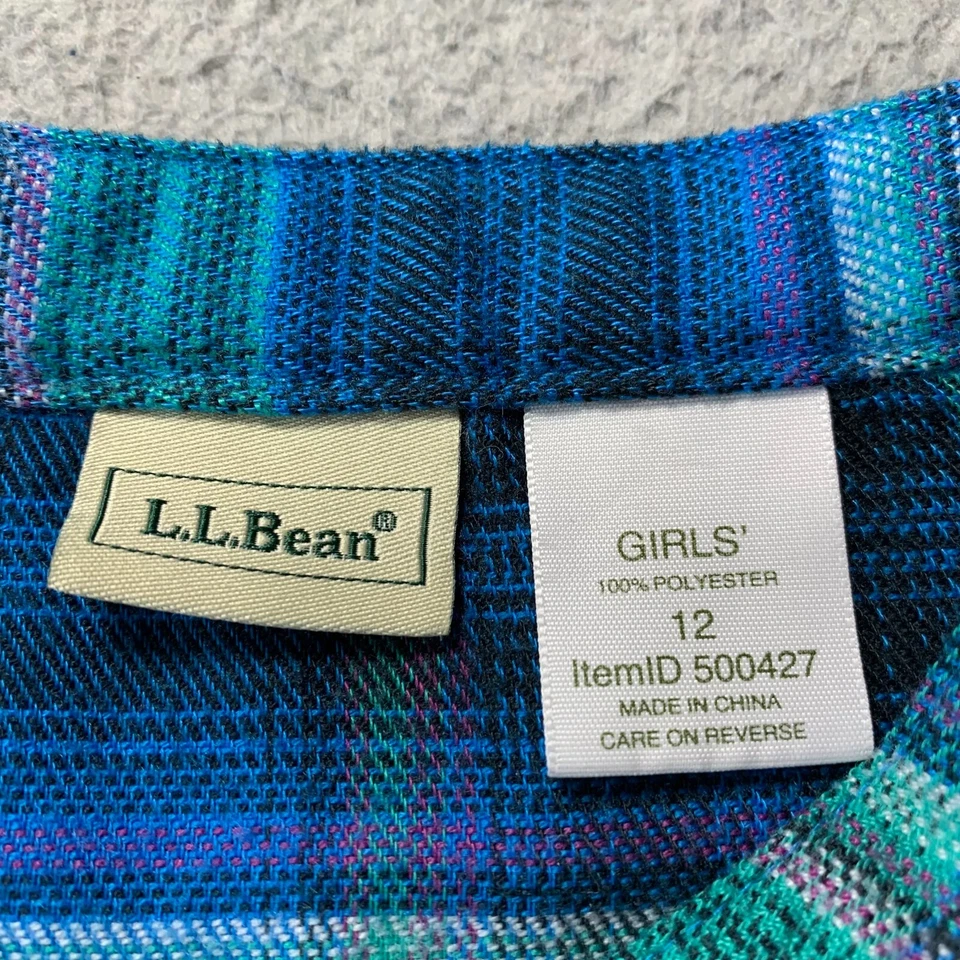 LL BEAN рубашка девочек размер 12 / большой пуговицах блузка верхний клетку 3/4 рукав - Изображение 3 из 4