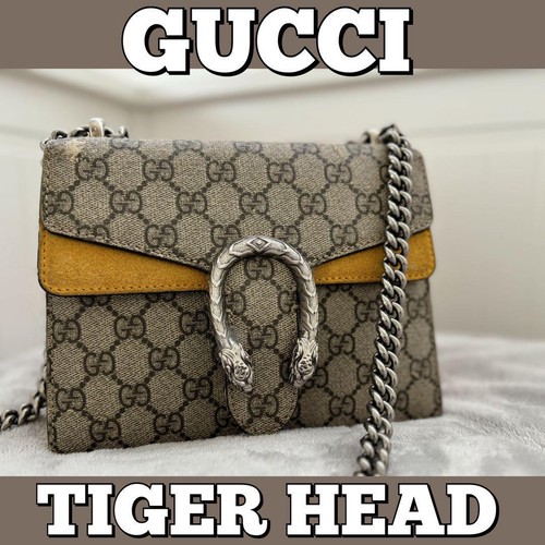 GUCCI Tiger head Shoulder Bag Canvas Beige Authentic G060136 eBay
