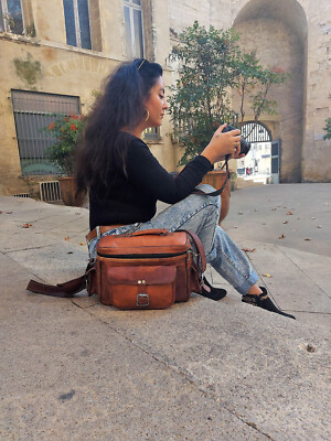 Vintage Leather DSLR SLR Camera Shoulder Messenger Satchel Bag fo All Len's