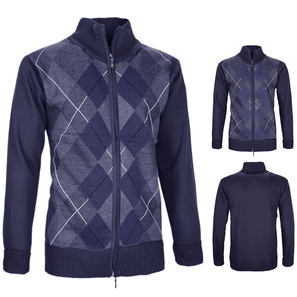 Maglione Uomo Invernale Con Zip Pullover Classico Rombi Cardigan Casual VEQUE - Immagine 3 di 4