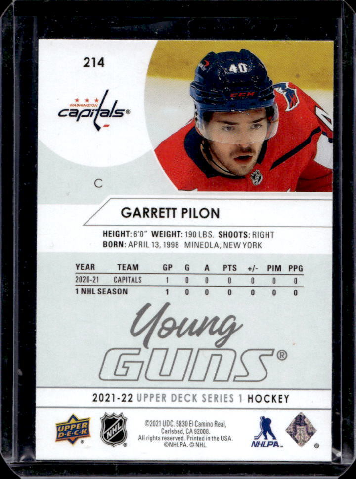 202122 Upper Deck Garrett Pilon Young Guns Rookie Card RC 214