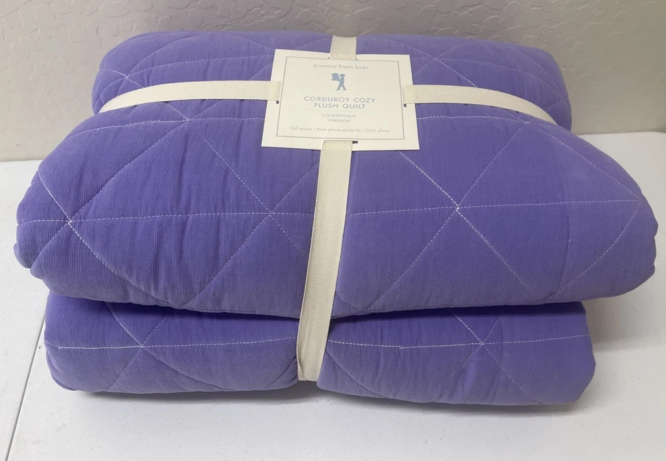 Pottery Barn Corduroy Plush Quilt Full Queen Diamond Stiched Purple - Image 4 of 4