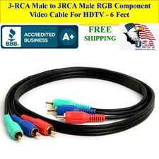 3 Connector RCA Male to Male RGB Component Video Cable HDTV Gold Plated 6 FT