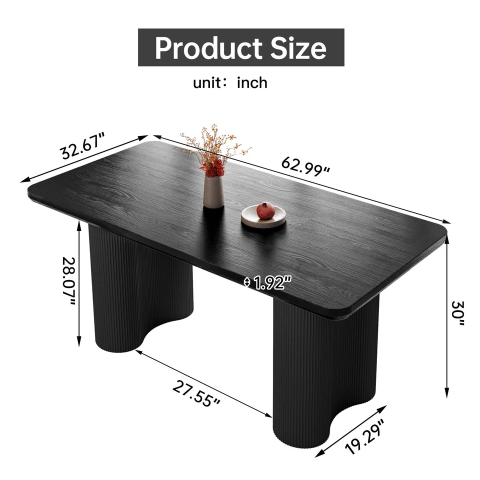 63"Black Dining Table Rectangular Kitchen Table Modern Stylish Dining Room Table - Image 2 of 4