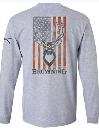 Browning Graphic L/S T Shirt Whitetail Flag Sport Gray 134420908 Mens Sz XL NWT - Picture 3 of 9