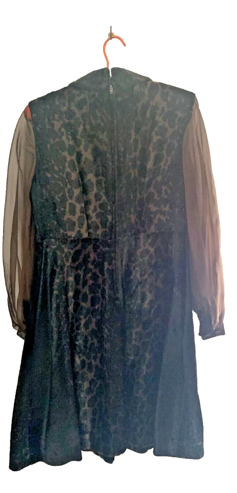 Vestido Vintage Años 60 Estampado Guepardo Cintura Imperio Cuello Piel Manga Transparente Mod Retro Foto 2 de 4