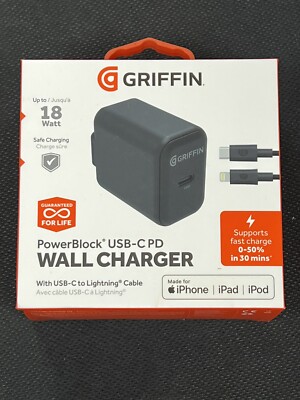 Griffin PowerBlock Power Delivery Wall Charger with USB-C to Lightning Cable