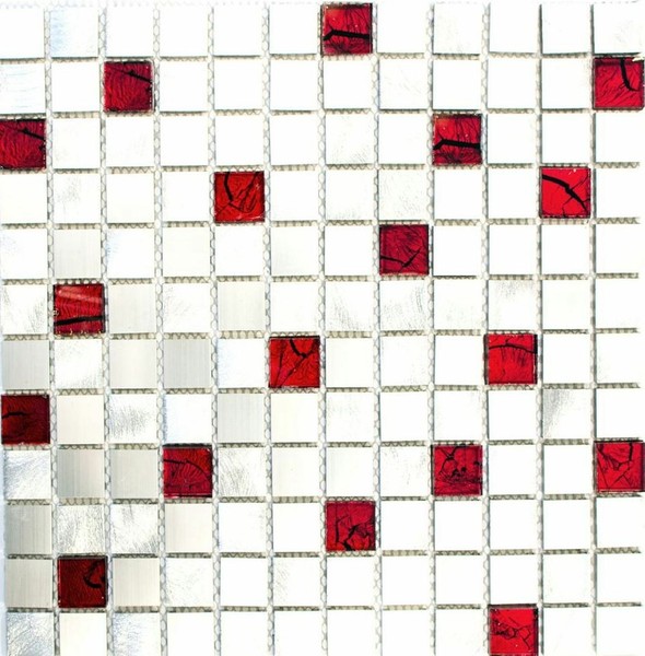 Mosaik Fliese Aluminium Glasmosaik Silber Rot Fliesenspiegel MOS49-O301F-image