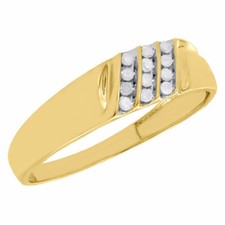 10K Yellow Gold Mens Diamond Wedding Band 3 Row Engagement Ring 0.13 Ct.