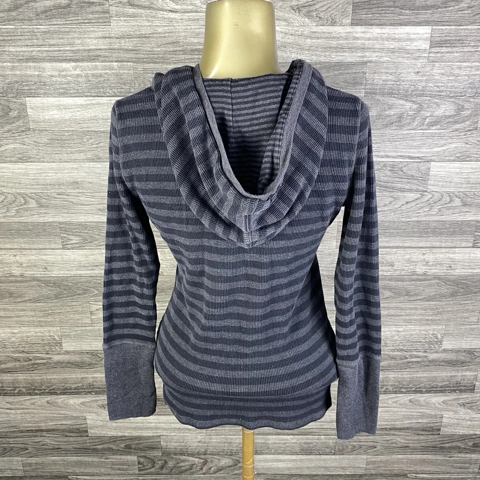 CALVIN KLEIN Pullover Thermal Black & Gray Striped Hooded Shirt Women's Size S - Image 3 of 4