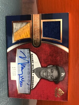 2004 Upper Deck SP Game Used Maury Wills Auto & Dual Patches # d 25
