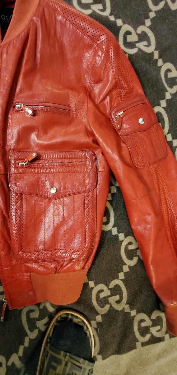 Gucci Cherry Red Moto/Biker Leather Jacket 44r Slim Fit