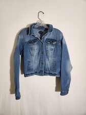 New Look Denim Jacket Womens L Cropped Blue Jean Buttons Casual Lightweight