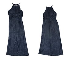 Ralph Lauren Jewel Accented Halter-Neck Floor Length Metallic Gown NWT Navy