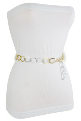 Women\'s Metallic Disc Link Belt - Gold/Silver XZQTIVE Metal Waist Belt Women Shiny Polished Mirror Gold  main image 3