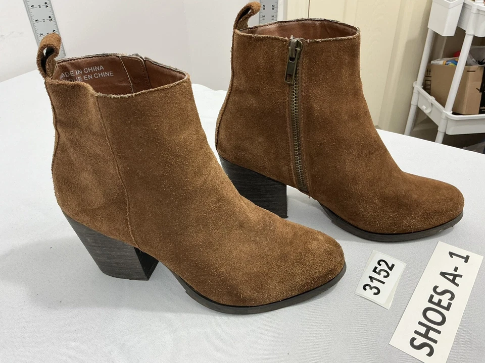 Womans Ecote Size 6 Cognac Suede Zip Block Heel Ankle Boots Foto 2 de 4