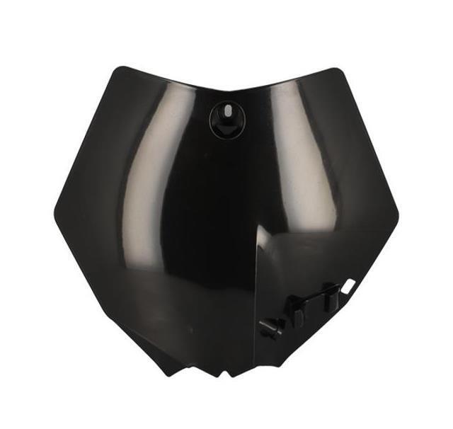 Plaque numéro cross UFO noire et tête de fourche pour moto enduro ou cyclo KTM