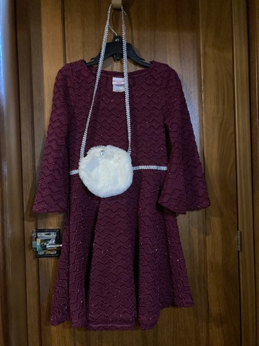 # CH002 - Child's Party Dress - Size 6 - Burgundy Wine Color w/Silver Sparkles - Picture 2 of 9